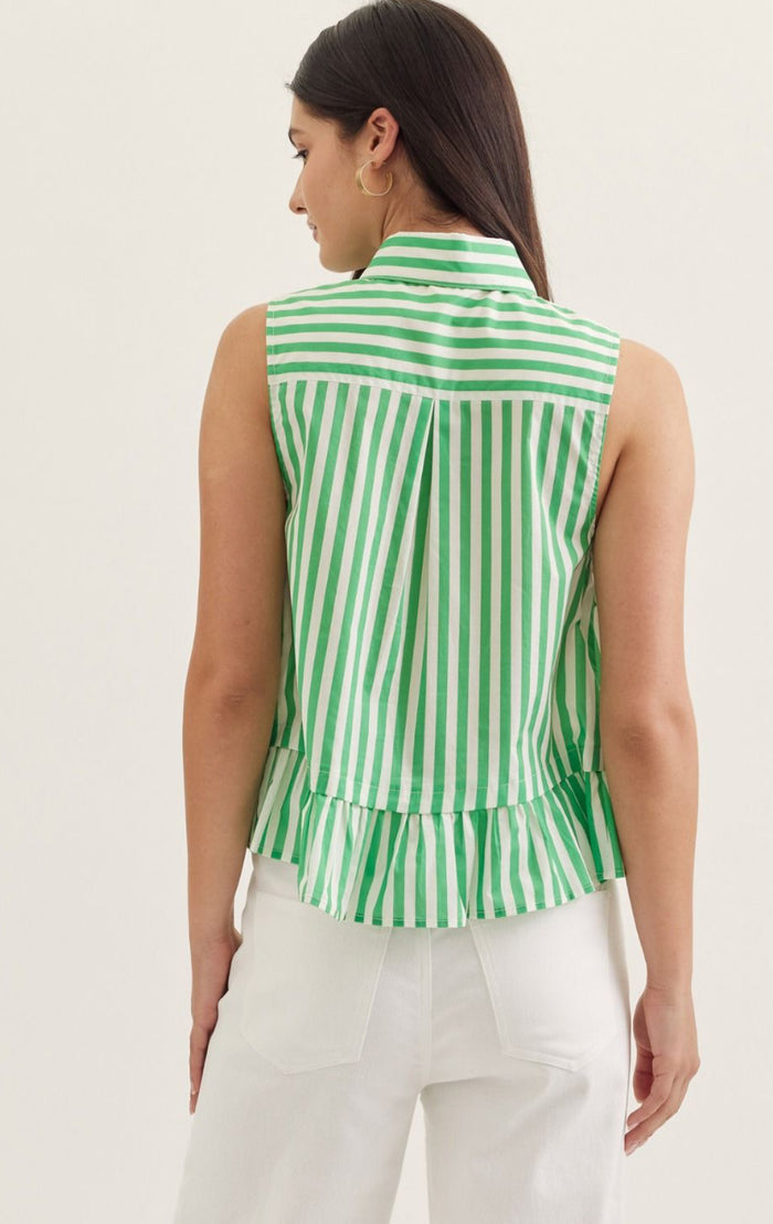 Green Striped Sleeveless with Tie Neck