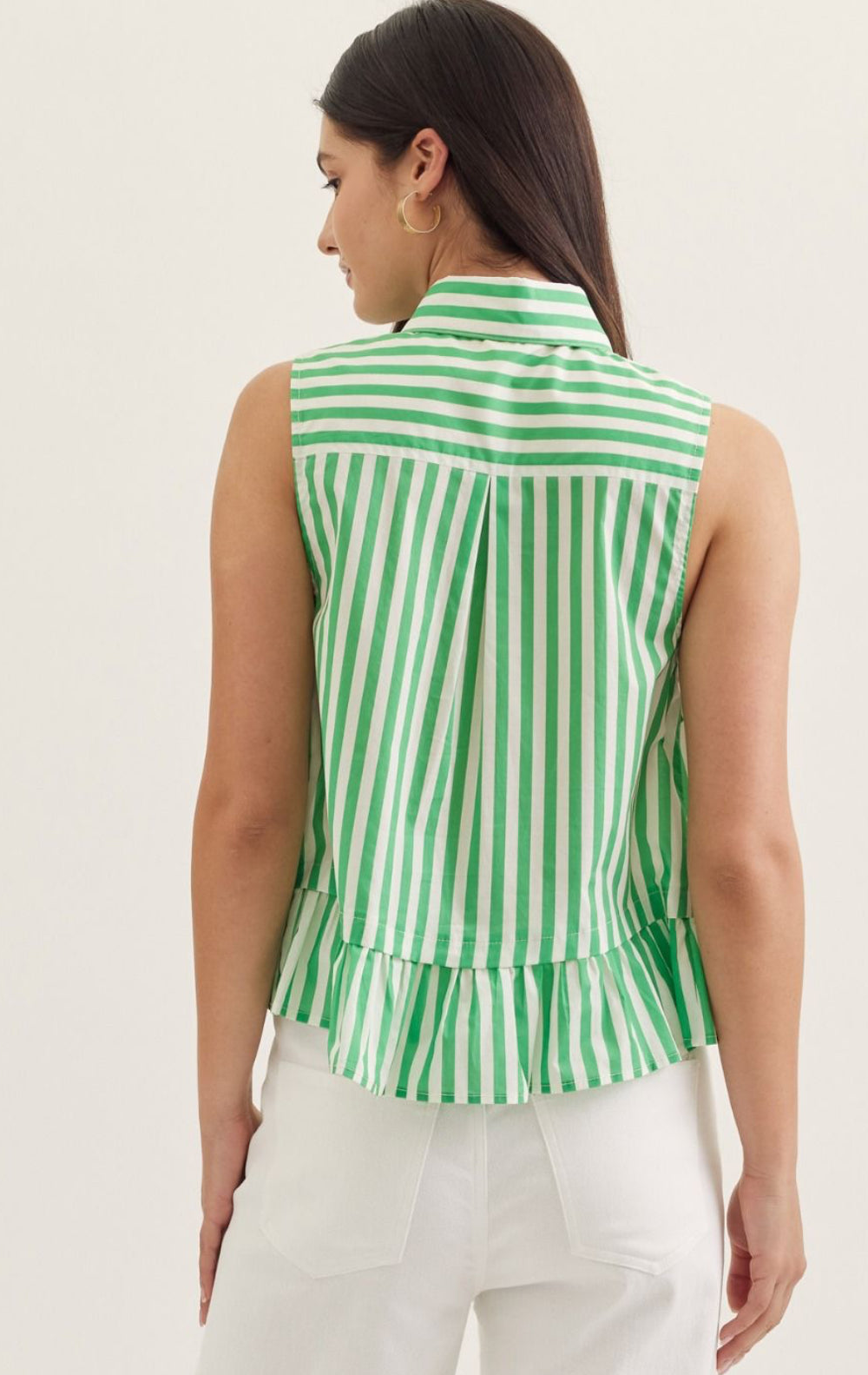 Green Striped Sleeveless with Tie Neck