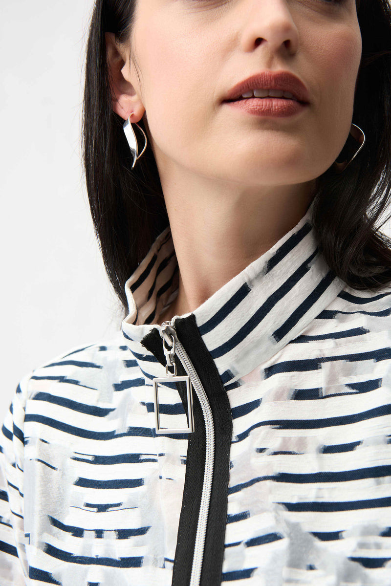 Joesph Ribkoff Jacquard Organza Stripe Bomber Jacket