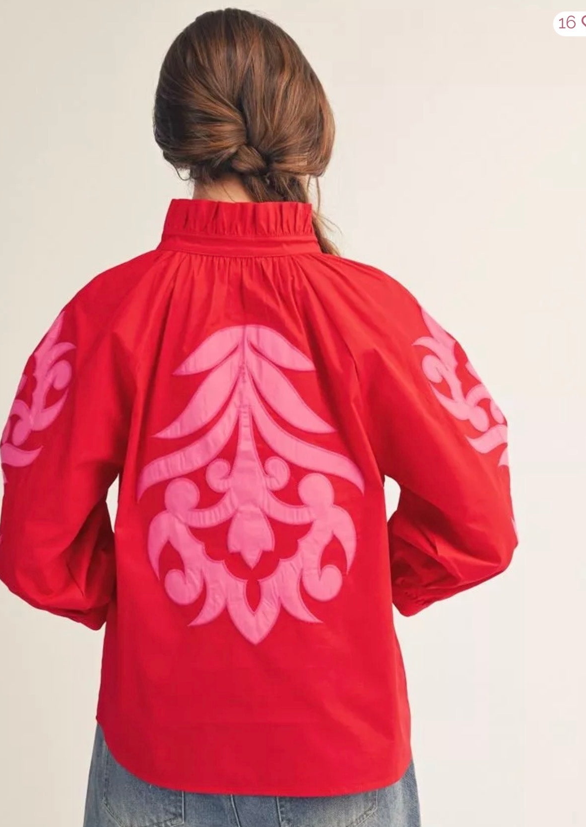 Scarlet Bloom Embroidered Puff Sleeve Top