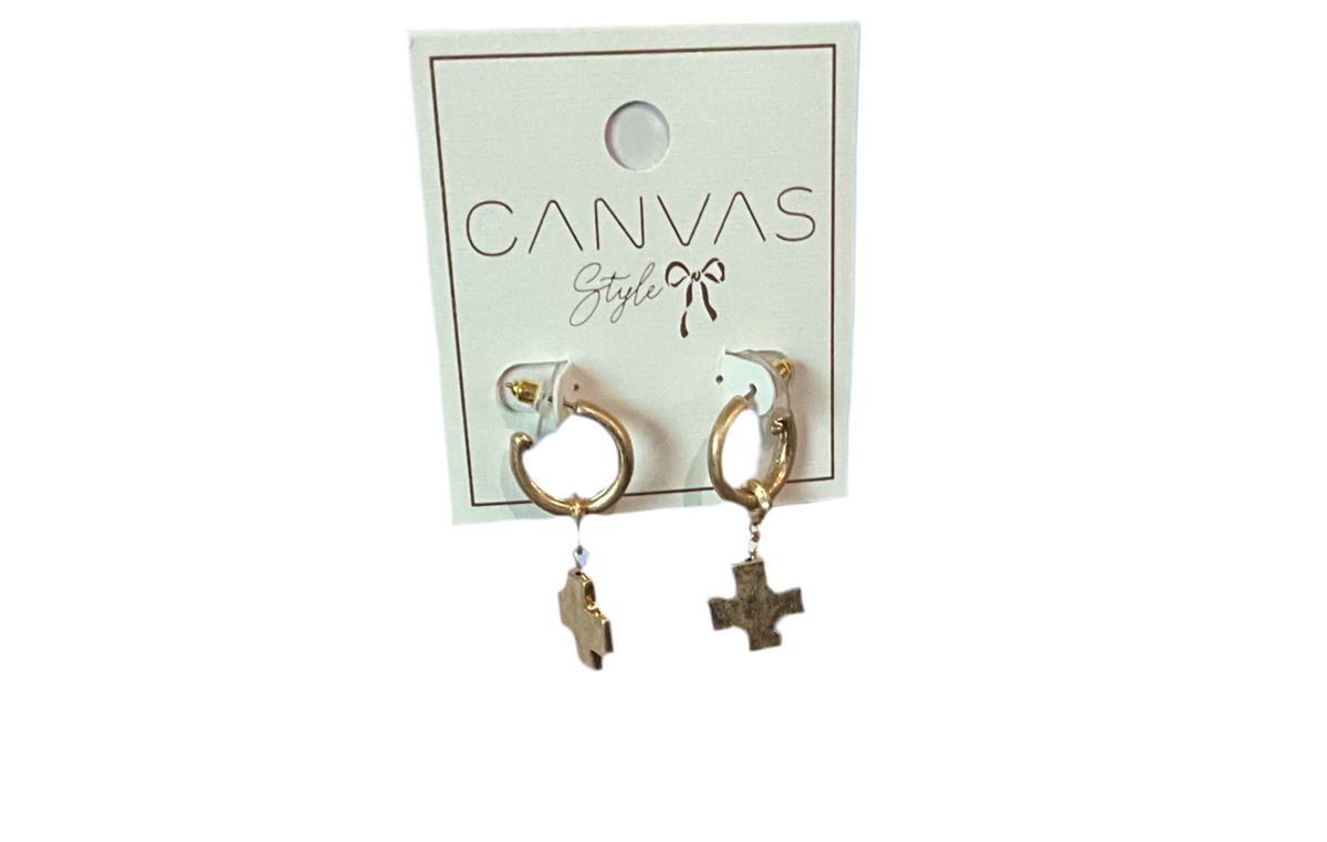 Square Cross Drop Hoop Earrings