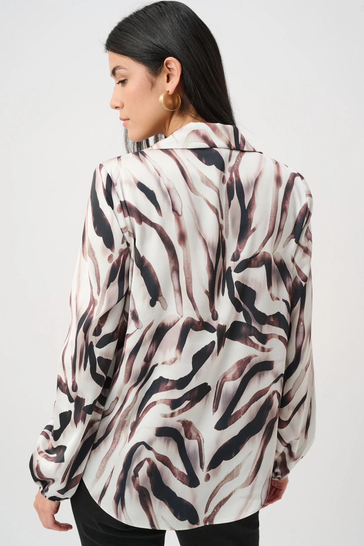 Recycled Satin Animal Print Draped Blouse