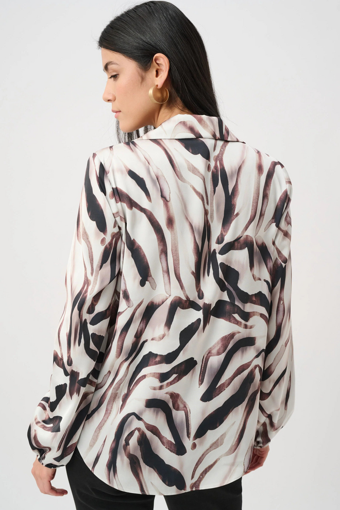 Recycled Satin Animal Print Draped Blouse