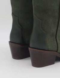 Agiatezza Western Boots in Olive Leather x S uede
