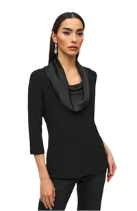 Joseph Ribkoff Black Silky Knit and Satin Fitted Top