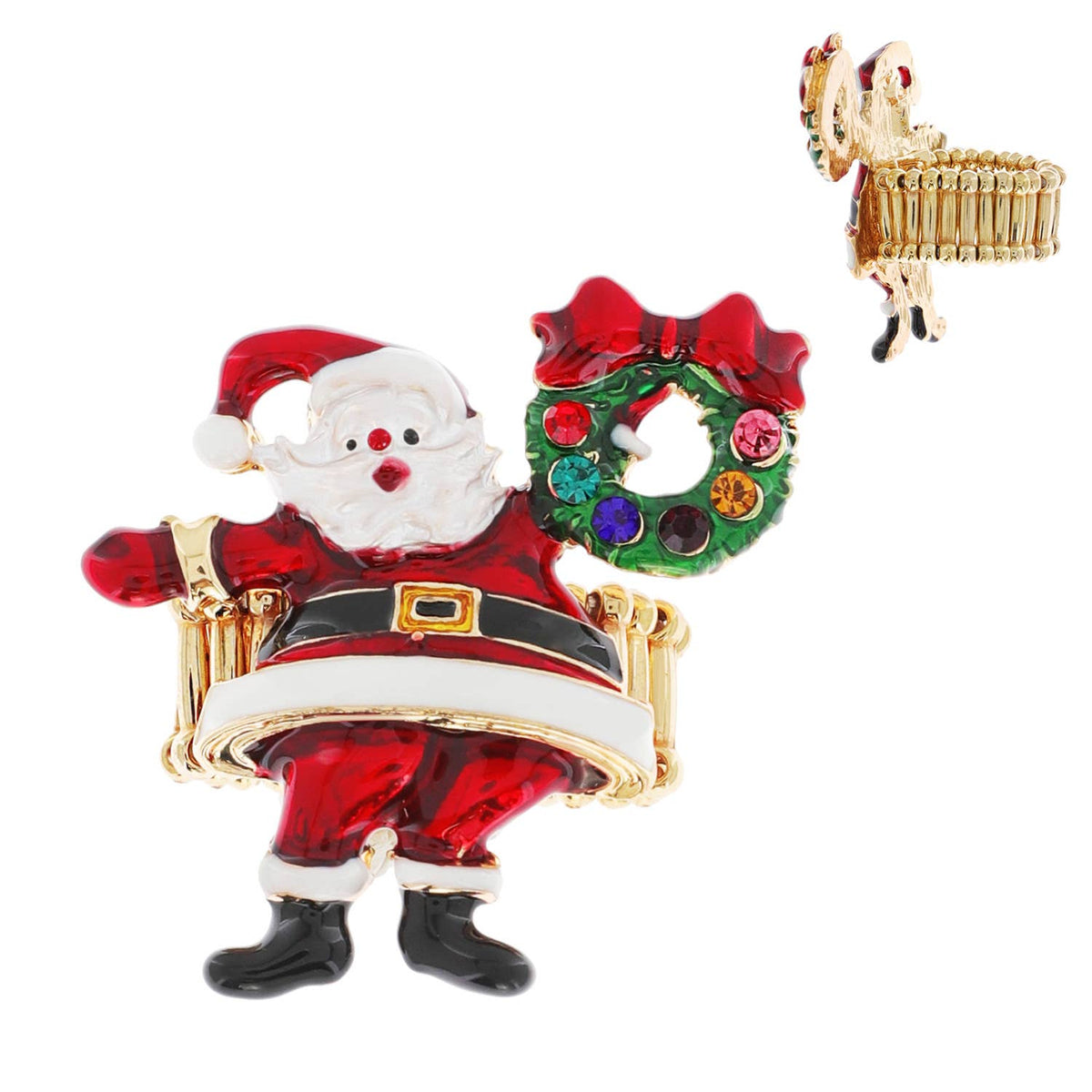 Christmas Santa Holding Wreath Stretch Ring