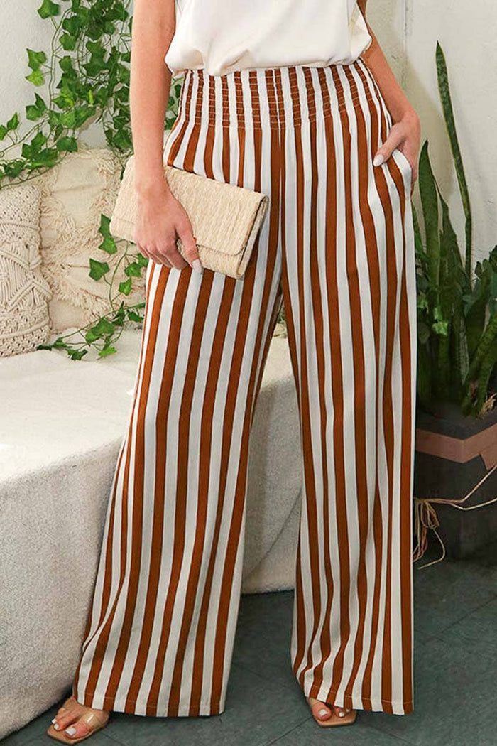 High-Rise Smocked Band Pocket Wide Leg Pants
