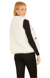 DolceCabo White/Black Faux Fur Lux Vegan Leather Trimmed Vest