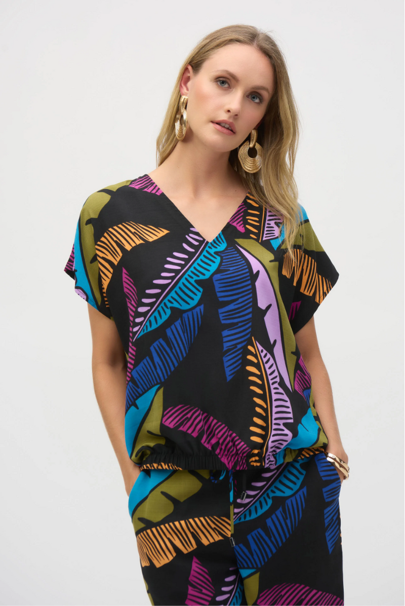 Joseph Ribkoff Gauze Tropical Print Boxy Top