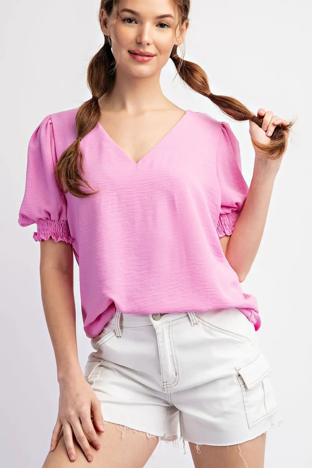 EE:SOME Short Sleeve Smocked Blouse