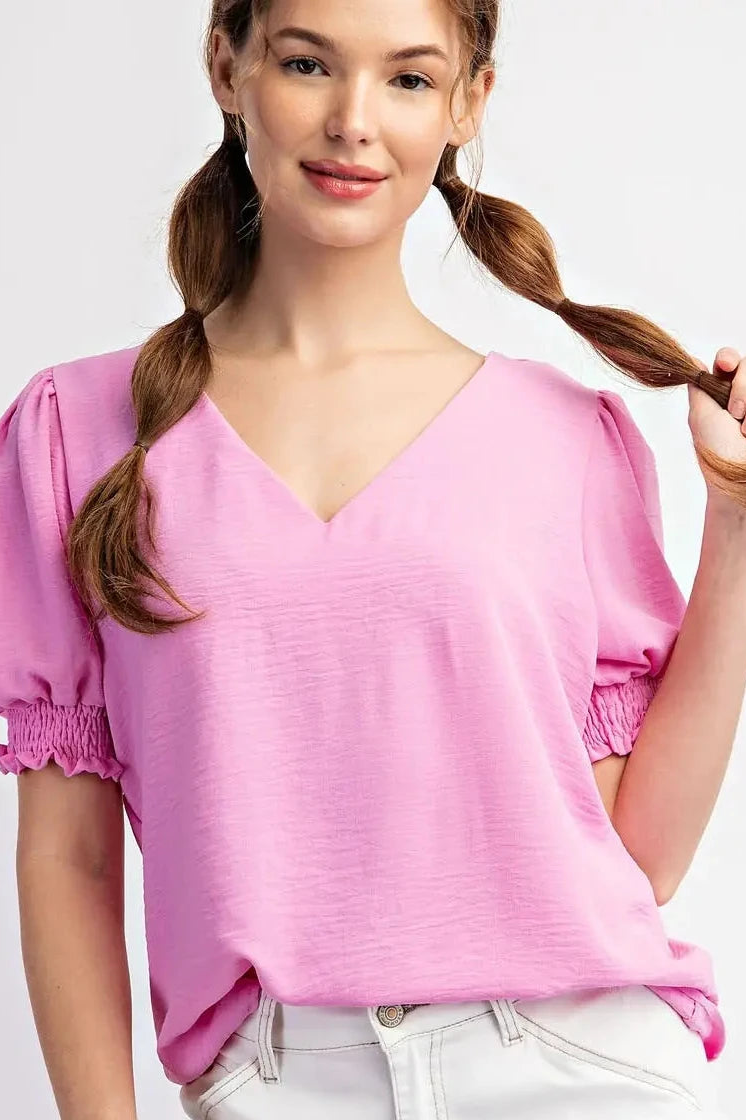 EE:SOME Short Sleeve Smocked Blouse