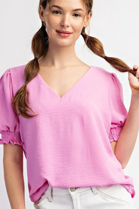 EE:SOME Short Sleeve Smocked Blouse