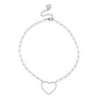 Paperclip Link Collar Necklace With Pavė Heart Charm