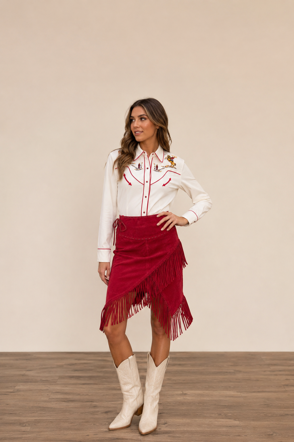 Red Leather Fringe Skirt