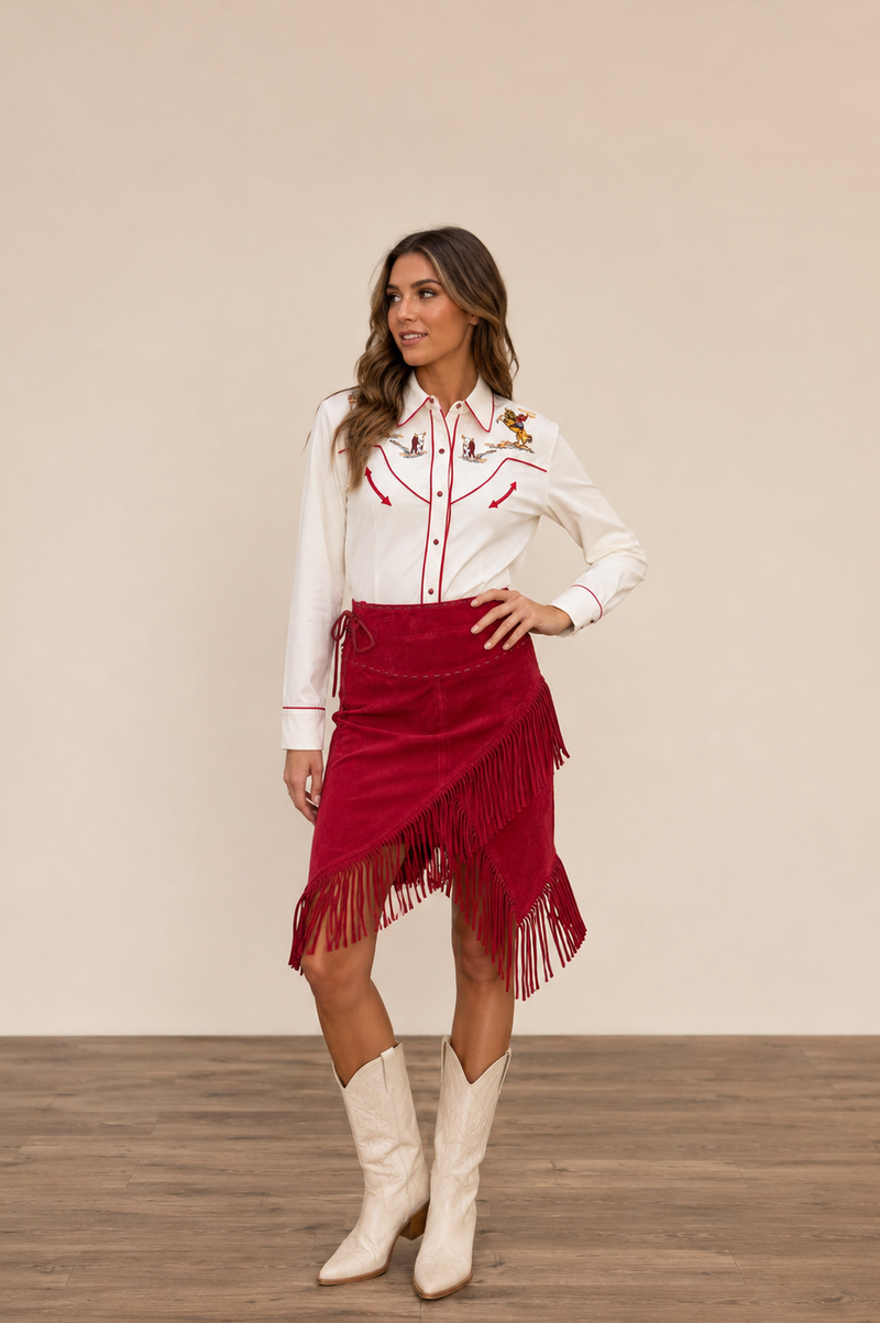 Red Leather Fringe Skirt