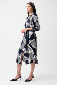 Joseph Ribkoff Satin Back Crepe Geometric Print Shirt Dress With Sash