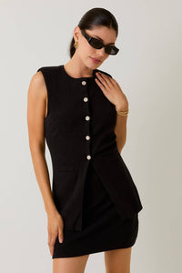 POWER SHOULDER BUTTON UP KNIT VEST & SWEATER SKORT