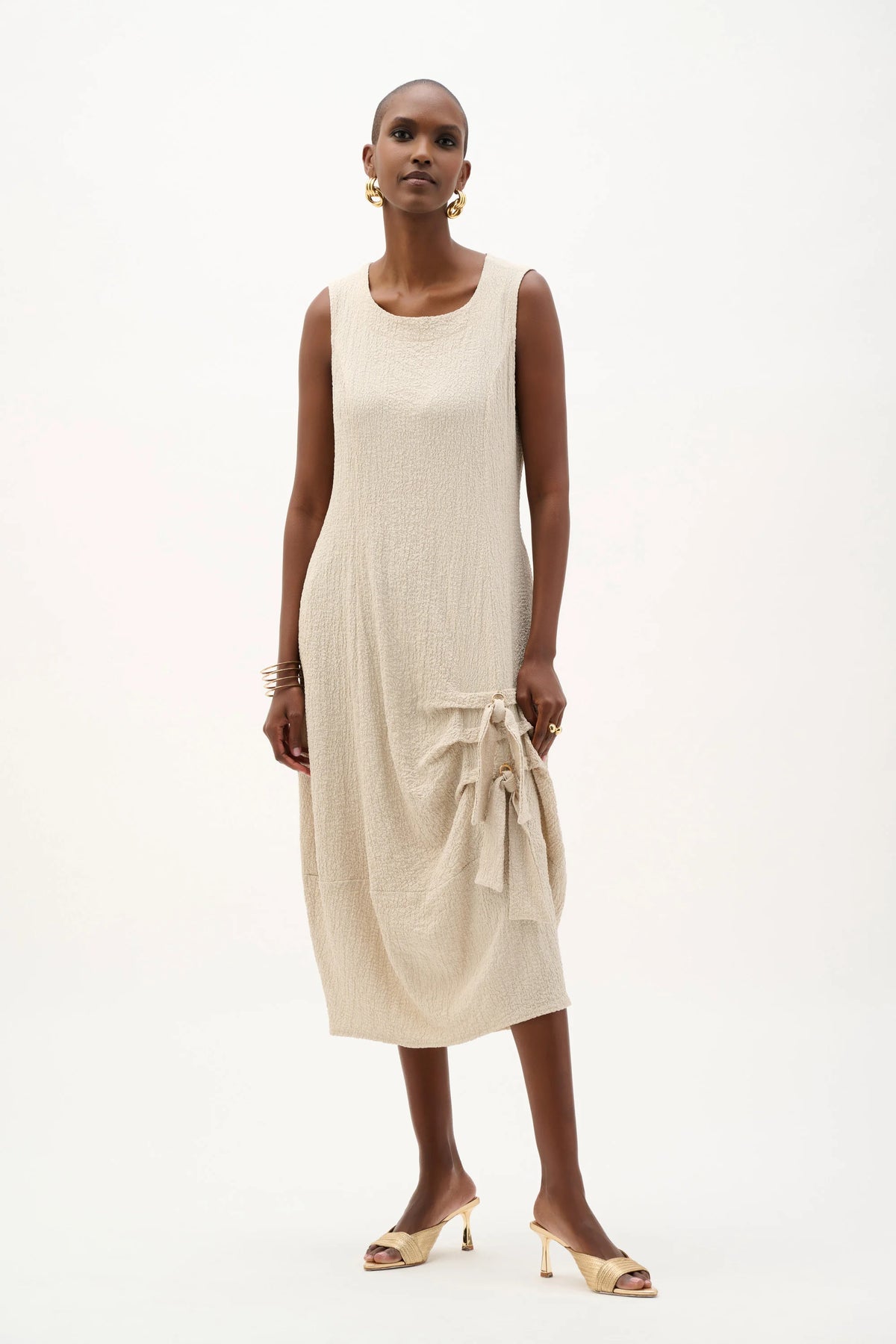 Seersucker Cocoon Dress With Ring And Tie Detail