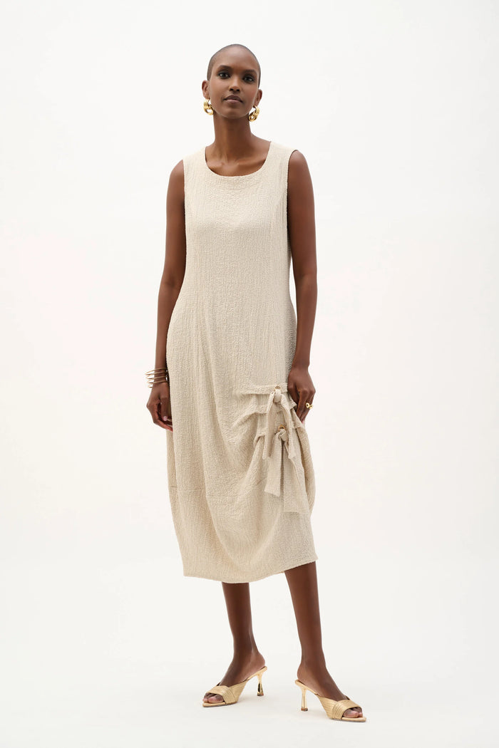 Seersucker Cocoon Dress With Ring And Tie Detail