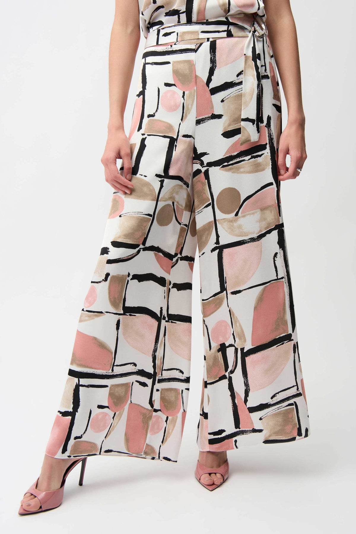 Joseph Ribkoff Recycled Satin Abstract Print Wide Leg Pull-On Pants
