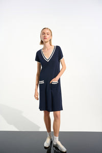 Joseph Ribkoff Viscose Knit A-Line Dress With Rib Trim