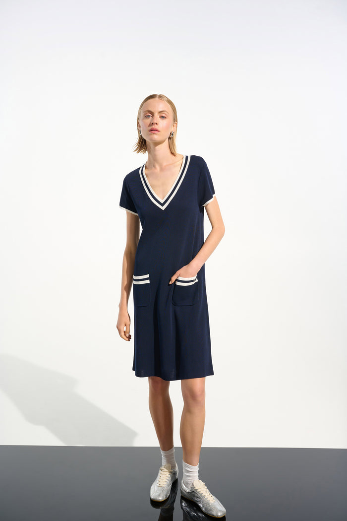 Joseph Ribkoff Viscose Knit A-Line Dress With Rib Trim