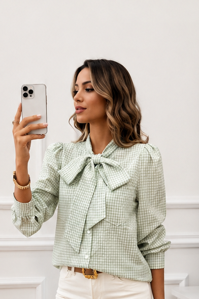 Long Sleeve Loose Fit Plaid Casual Blouse Shirt