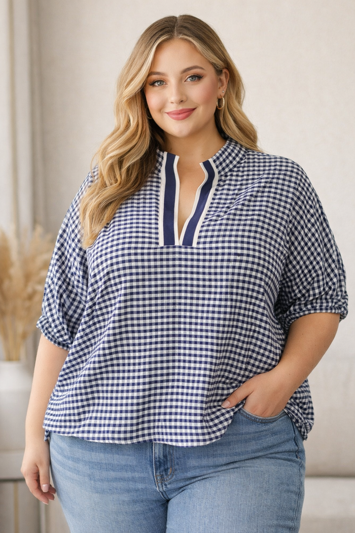 Gingham Navy Top