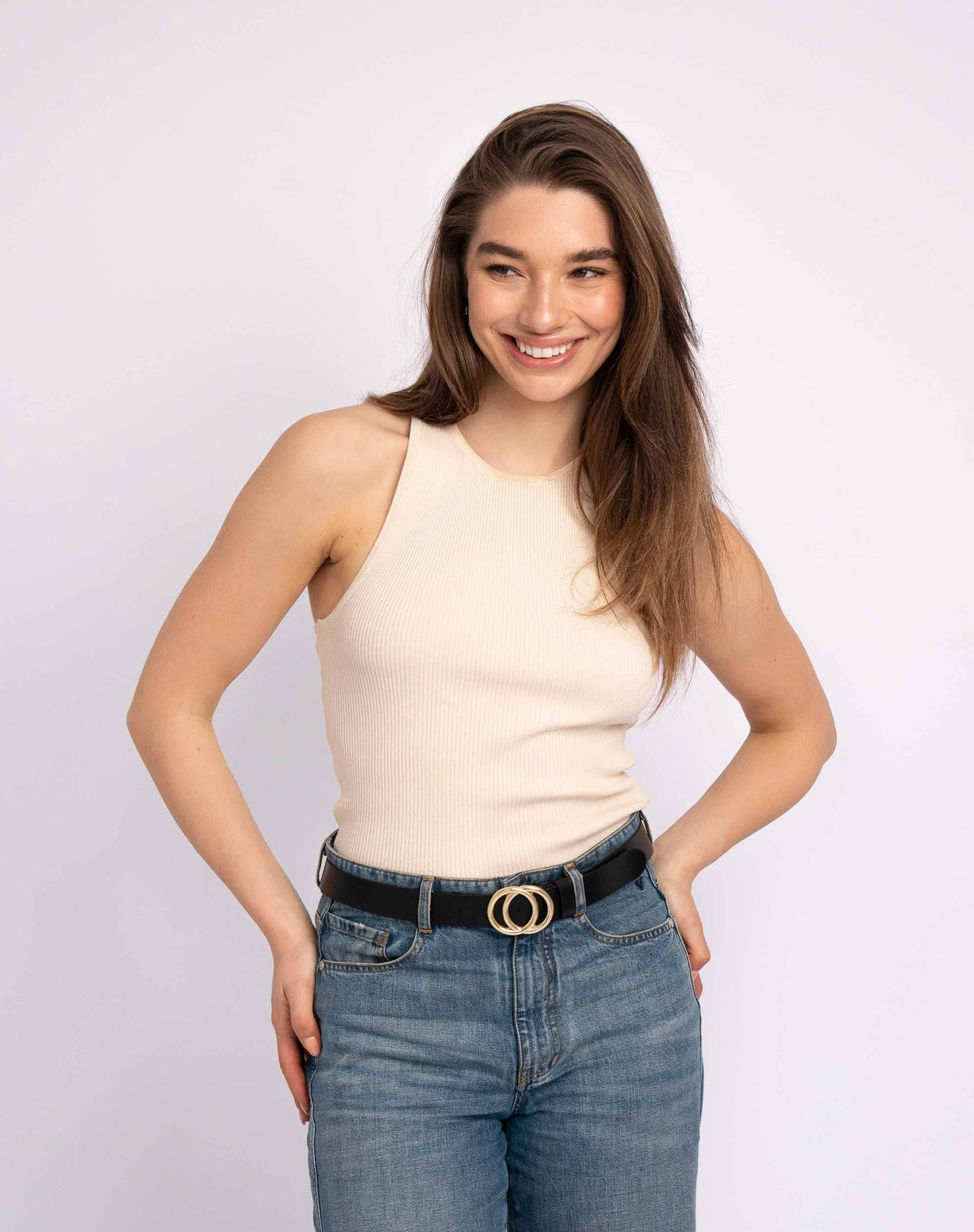 Caia | Double Ring Leather Belt with Gold Buckle