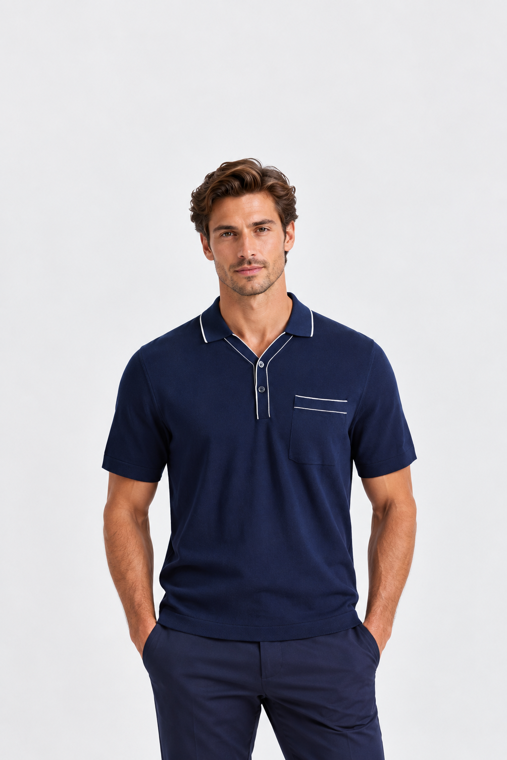 Bugatchi Cotton Silk Johnny Collar Sweater - Navy