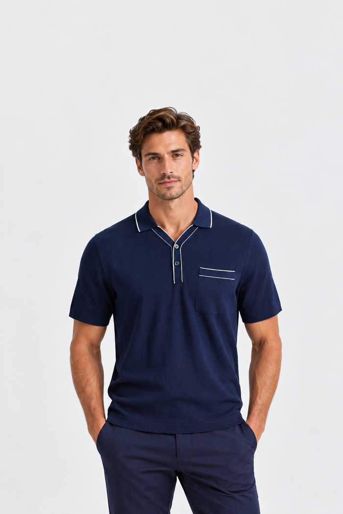 Bugatchi Cotton Silk Johnny Collar Sweater - Navy