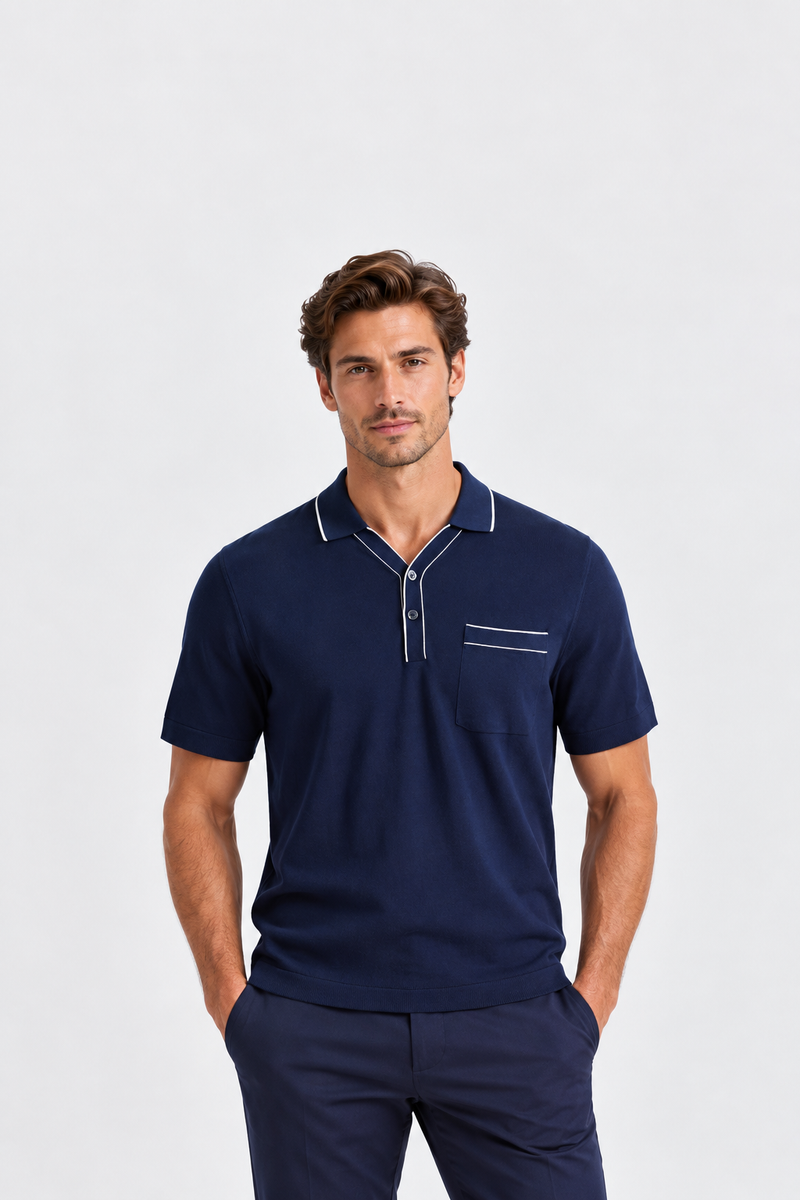 Bugatchi Cotton Silk Johnny Collar Sweater - Navy