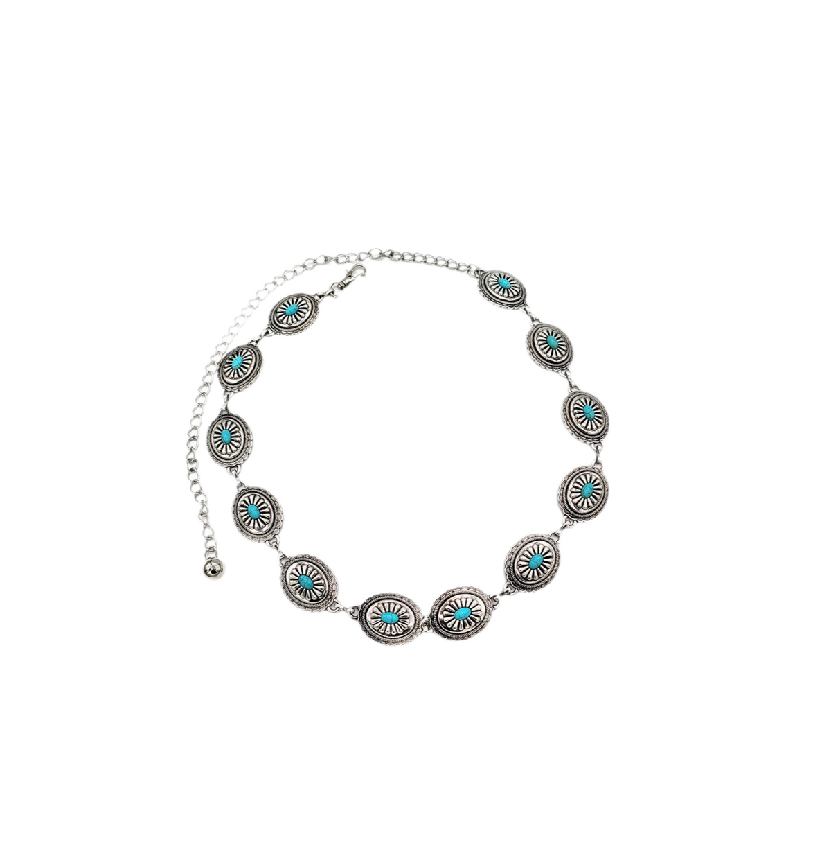 Western Fashion Oval Turquoise Disc Concho Chain Belt