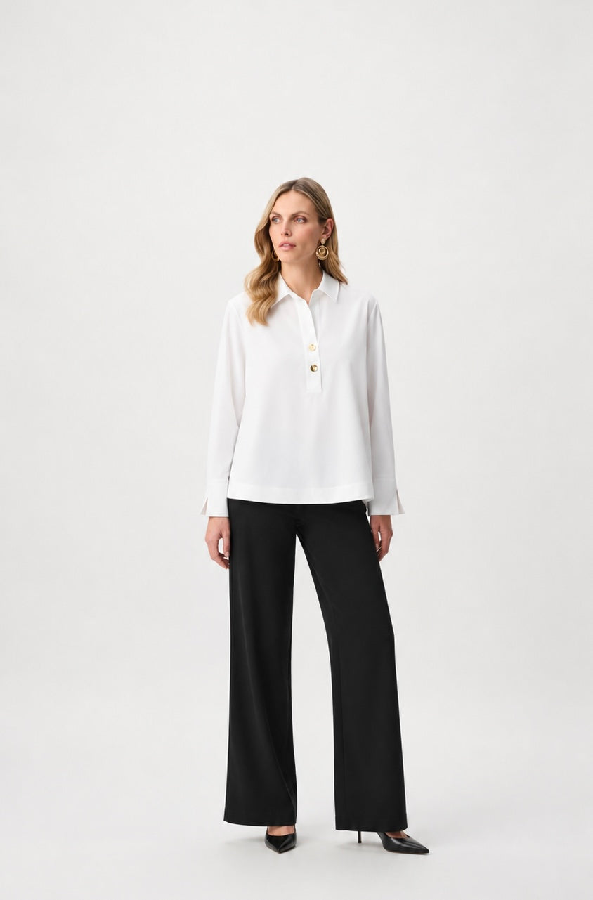 Stretch Poplin Shirt-Collar Boxy Top