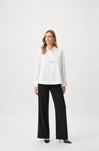 Stretch Poplin Shirt-Collar Boxy Top