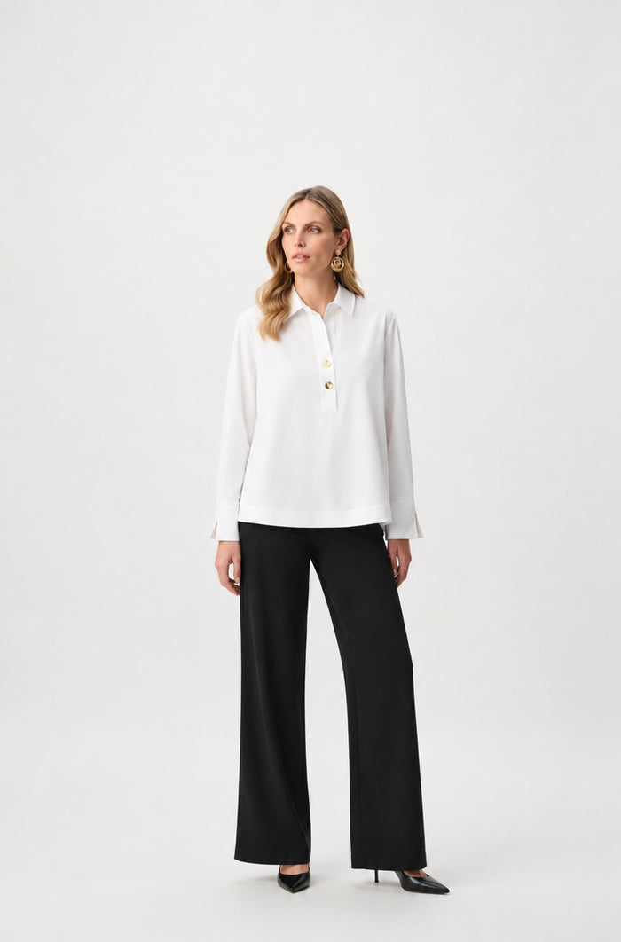 Stretch Poplin Shirt-Collar Boxy Top