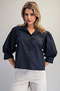 EE:SOME Midnight Puff Sleeve Button Down Shirt