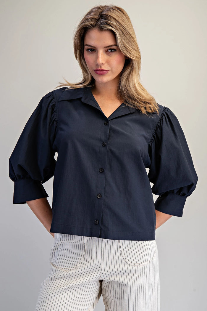 EE:SOME Midnight Puff Sleeve Button Down Shirt