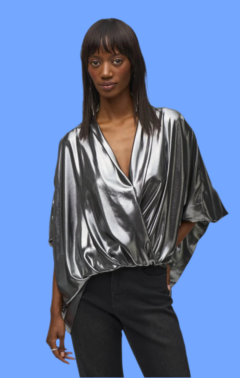 Joseph Ribkoff Metallic Wrap Top