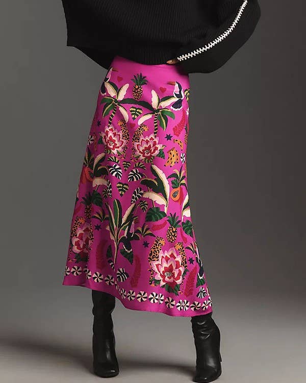 Street Tropical Botanical Print Vintage Skirt