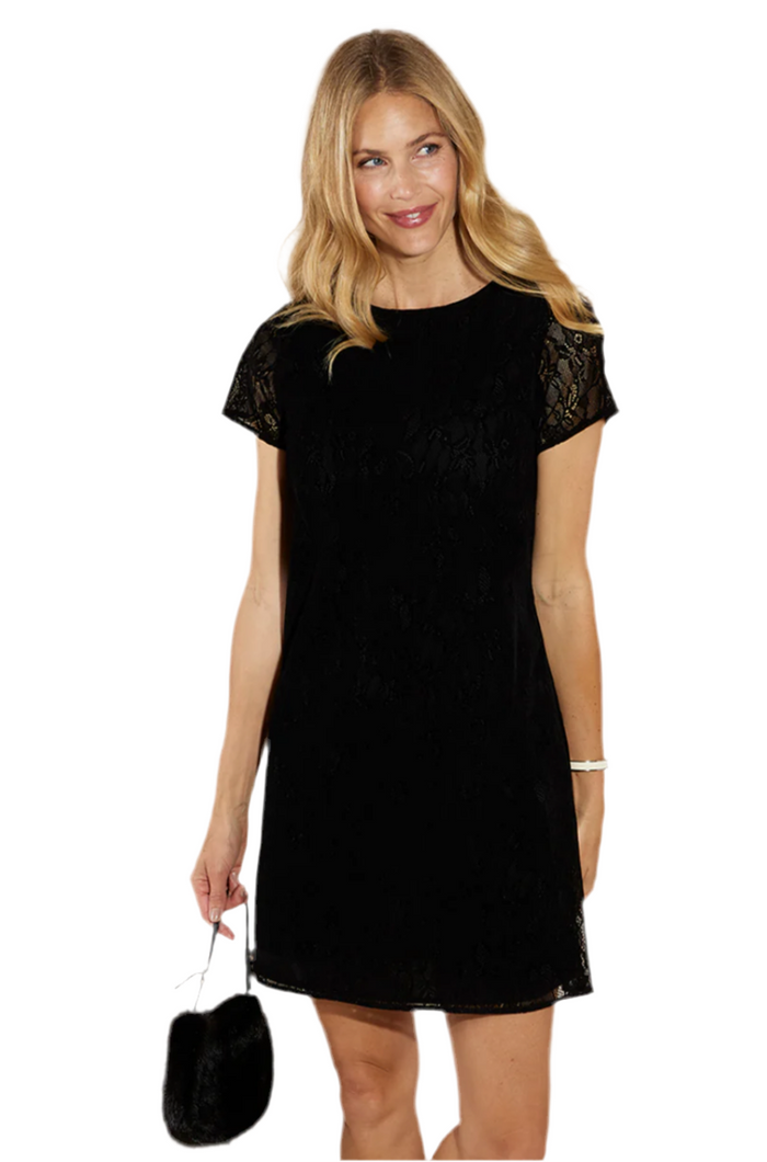 Jude Connally Ella Flocked Lace Dress - Black Scallop