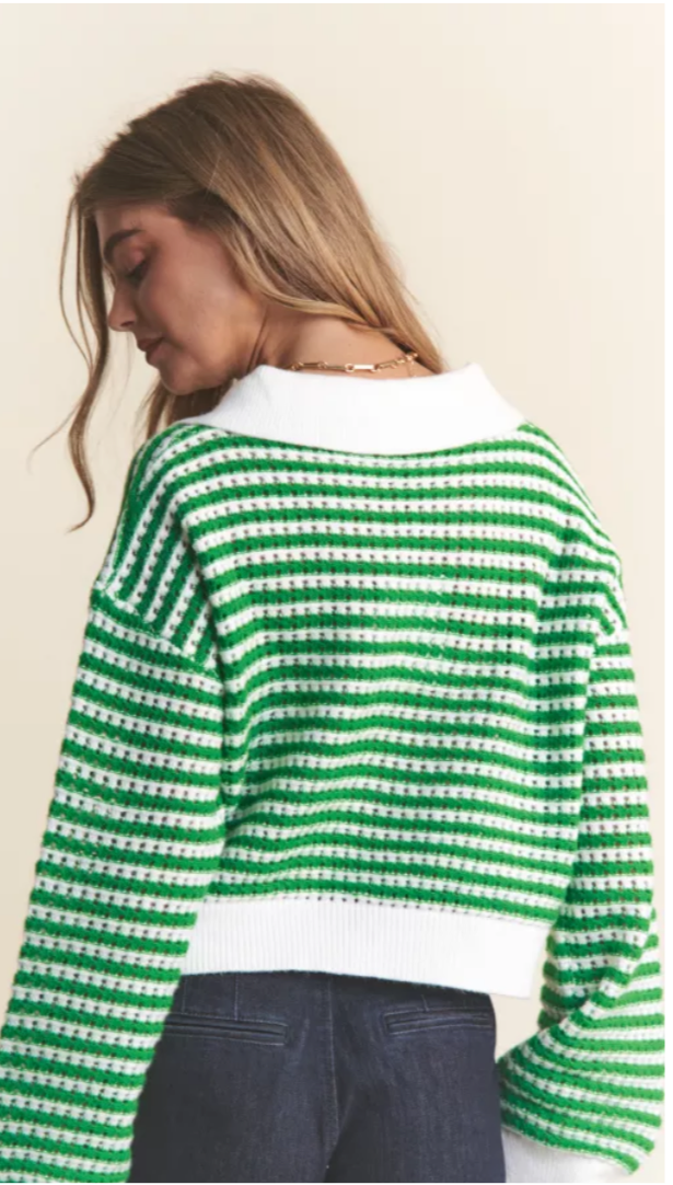 Stripe collar long sleeve knit sweater