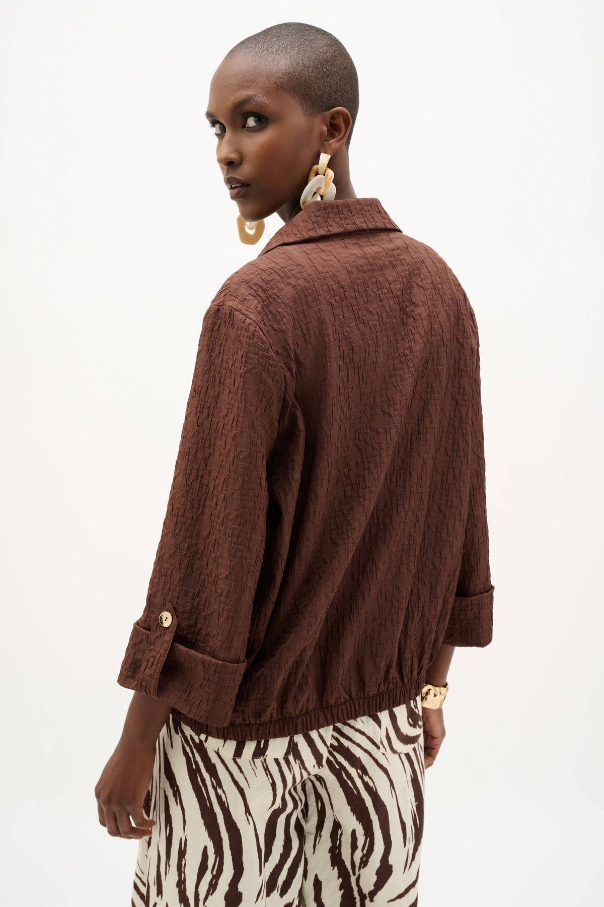 Joseph Ribkoff Jacquard Bomber Jacket With Funnel Collar