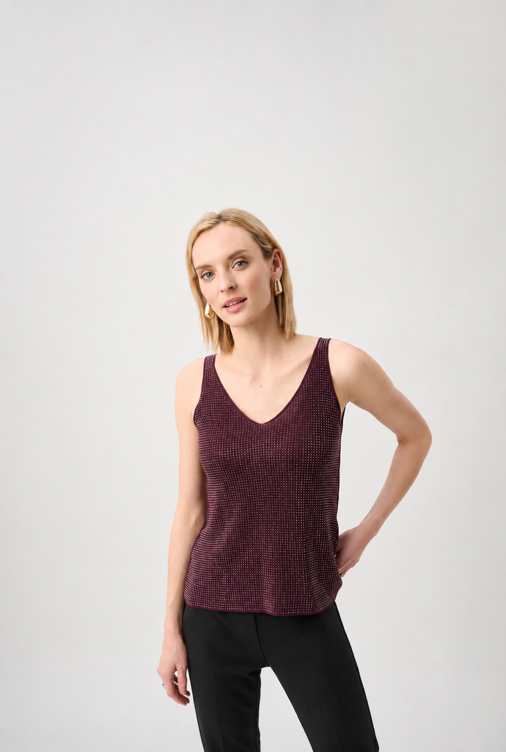 Rhinestone Knit Camisole-Elderberry