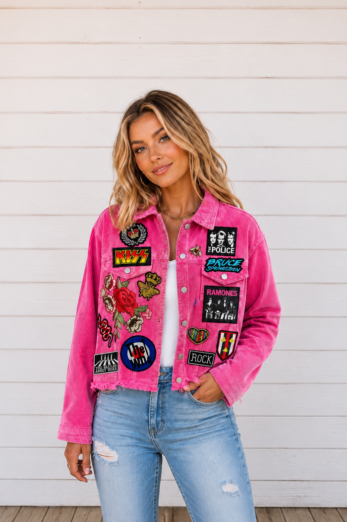 Pink Corduroy Distressed Rock Jacket