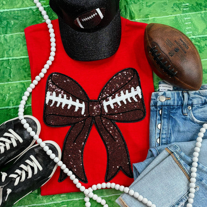 Sequins Football Bow Patch Red Everyday Tee