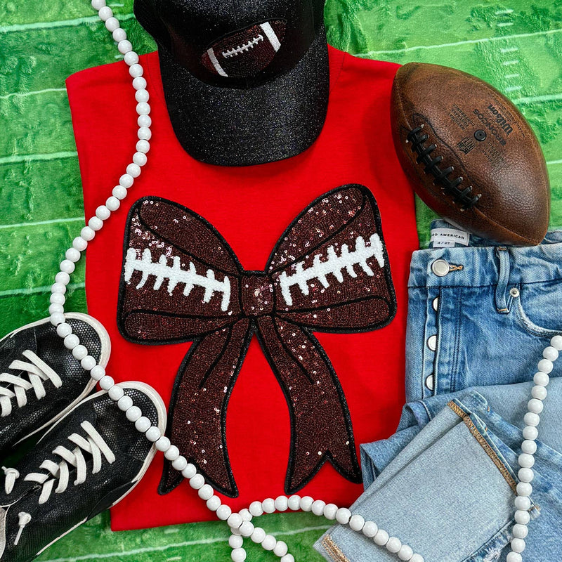 Sequins Football Bow Patch Red Everyday Tee