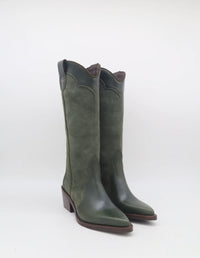 Agiatezza Western Boots in Olive Leather x S uede