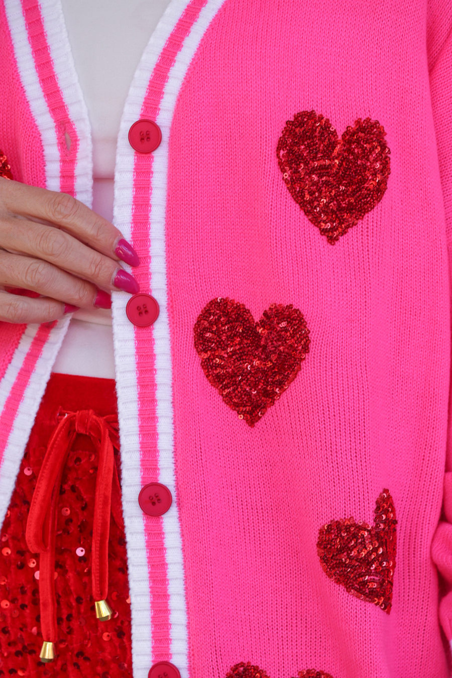 Sequin Patch Happy Hearts Relaxed Cardigan