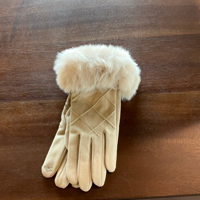 Fluffy Suede Gloves Ivory